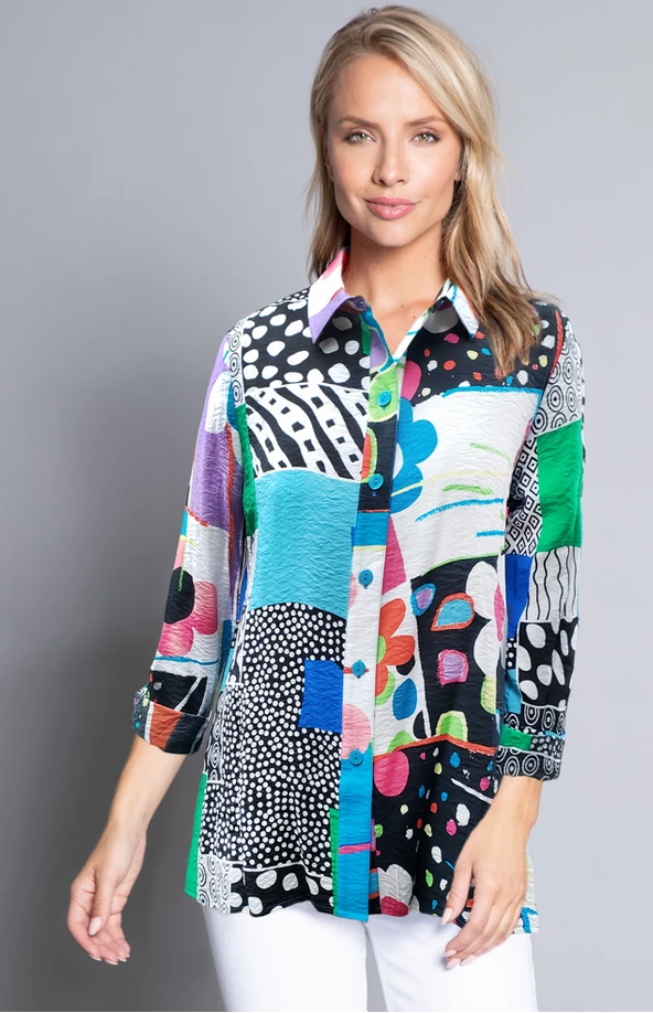 Venutaloza Stylish Colorblock Multicolors Designer Button Front