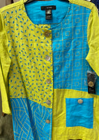 Ali Miles Turquoise and Lime Button Down Embroidered Top