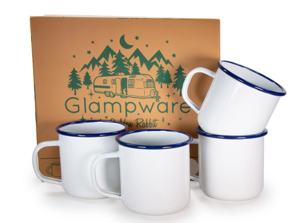 Glampware Rolled Cobalt Rim Mug Set/4