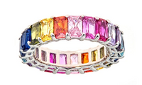 Rainbow Sapphire CZ Emerald Cut Eternity Ring