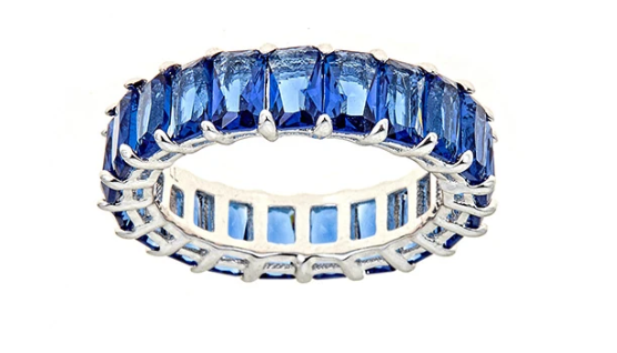 Blue Sapphire CZ Emerald Cut Eternity Ring