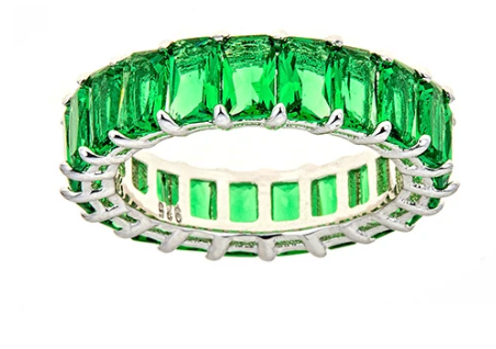 Green Emerald CZ Emerald Cut Eternity Ring