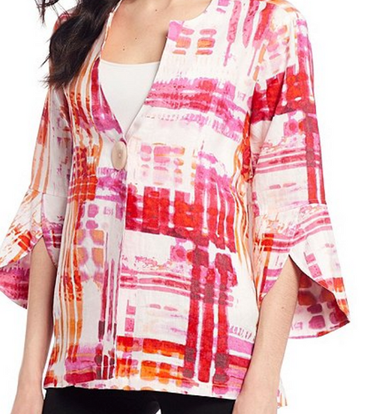Abstract Tie-Dye Print One Button Asymmetrical Hem Tunic
