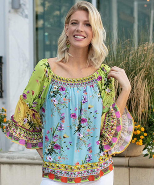 Coconut Grove Mixed floral off-shoulder blouse