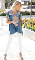 Coconut Grove Boho embroidered drape knit top