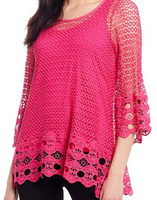 Crochet Lace V-Neck 3/4 Sleeve Tunic