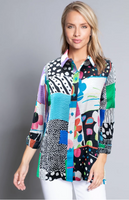 Ali Miles Abstract Print Button Front Hi Low Blouse