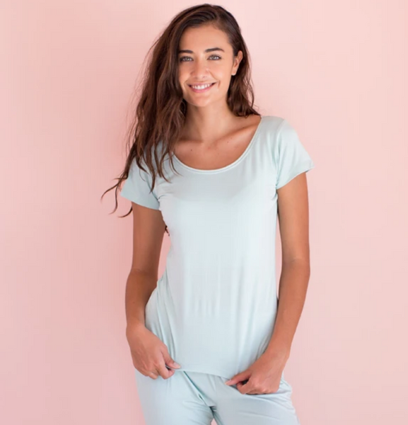 Faceplant Bamboo Short Sleeve Pajama Shirt, Aqua Mist