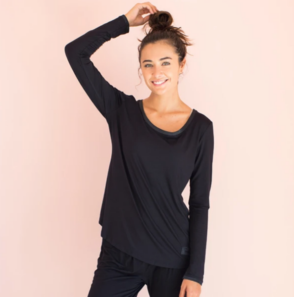 Faceplant Bamboo Long Sleeve Pajama Shirt, Black