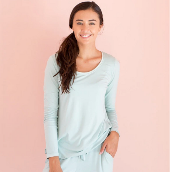 Faceplant Bamboo Long Sleeve Pajama Shirt, Aqua Mist