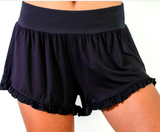 Faceplant Bamboo Ruffle Shorts, Black