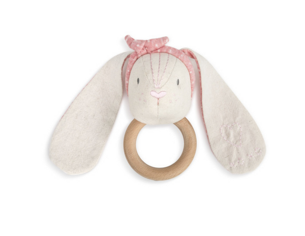 Linen Rattle - Pink Bunny