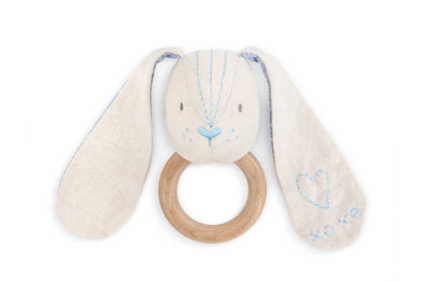 Linen Rattle - Blue Bunny